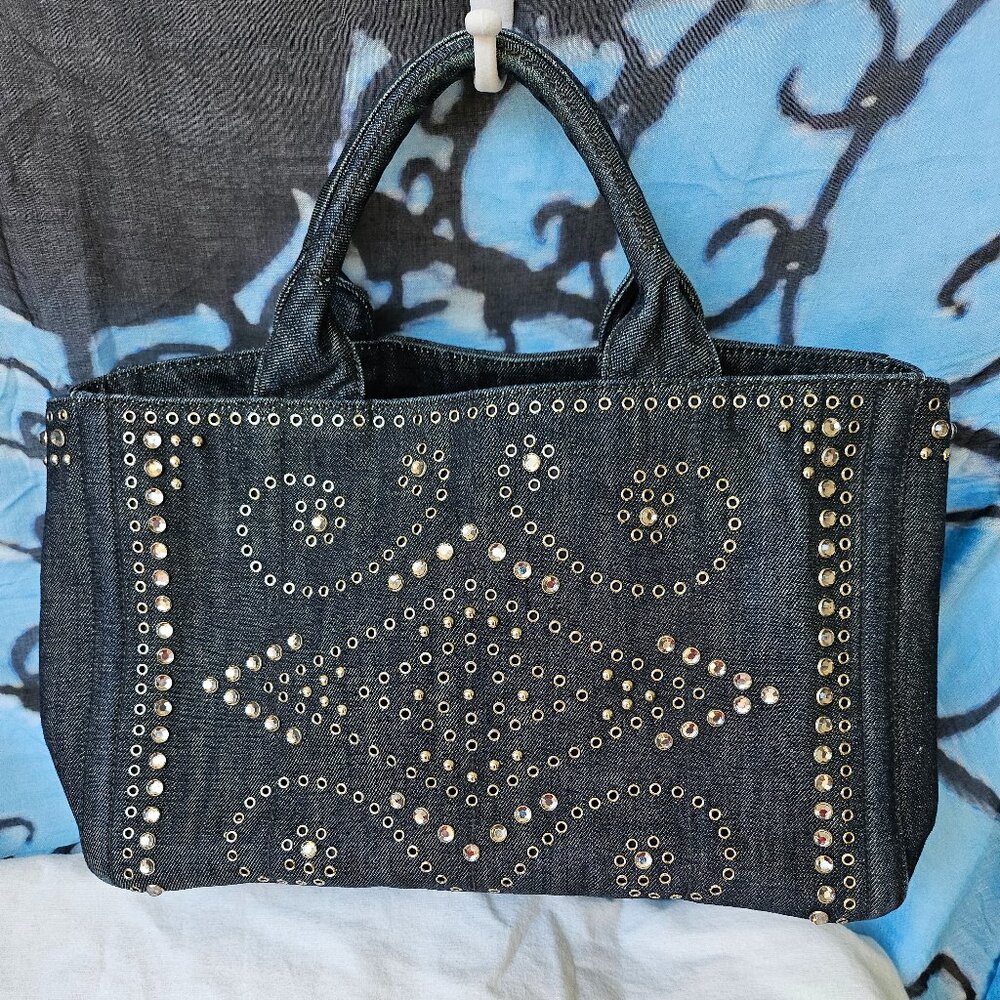 EUC Prada Canapa 2 way Studded Tote Bag